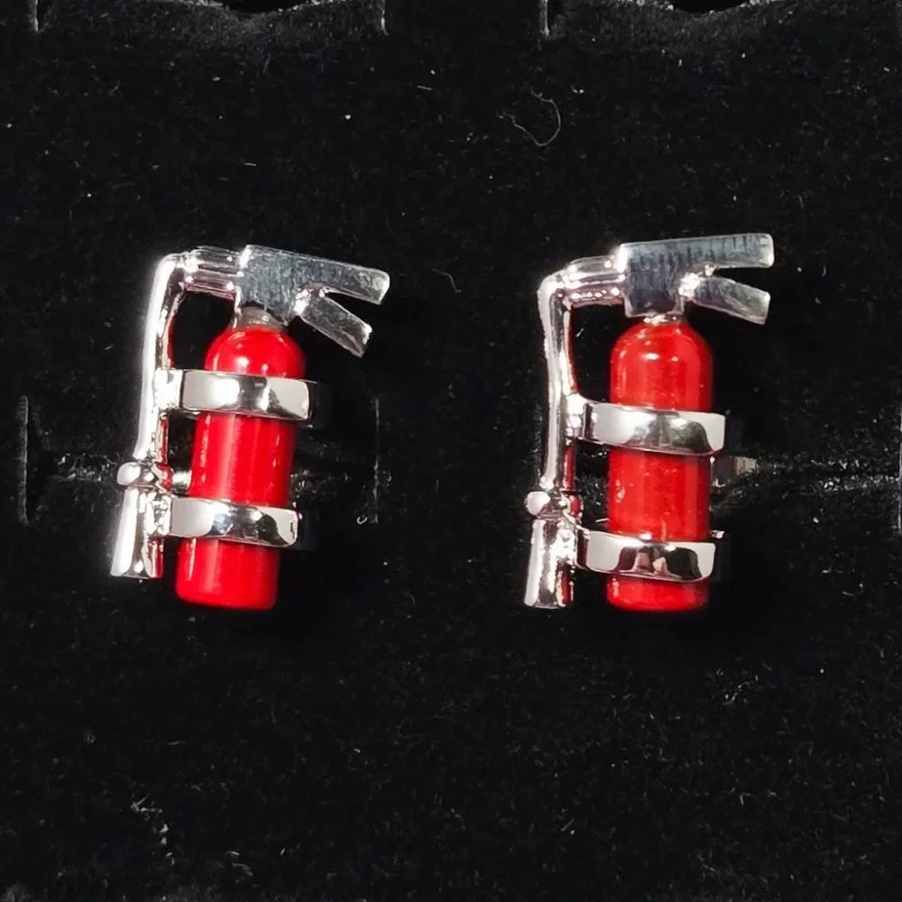 Fire Extinguisher Cufflinks Red Silver Firefighter First Responder Gift Formal